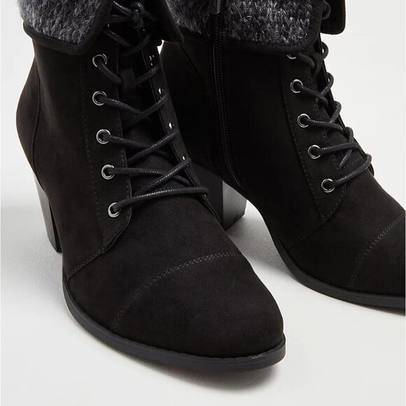 TORRID SWEATER HEEL BOOTIE - BLACK FAUX SUEDE (WW) SIZE 10 - Picture 3 of 4